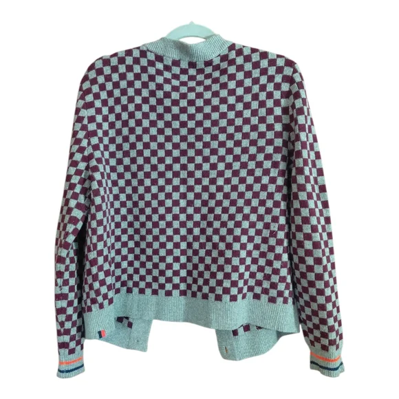 Kule Knite Checkered Heather Wine Cardigan Sweater - Picture 3 of 6